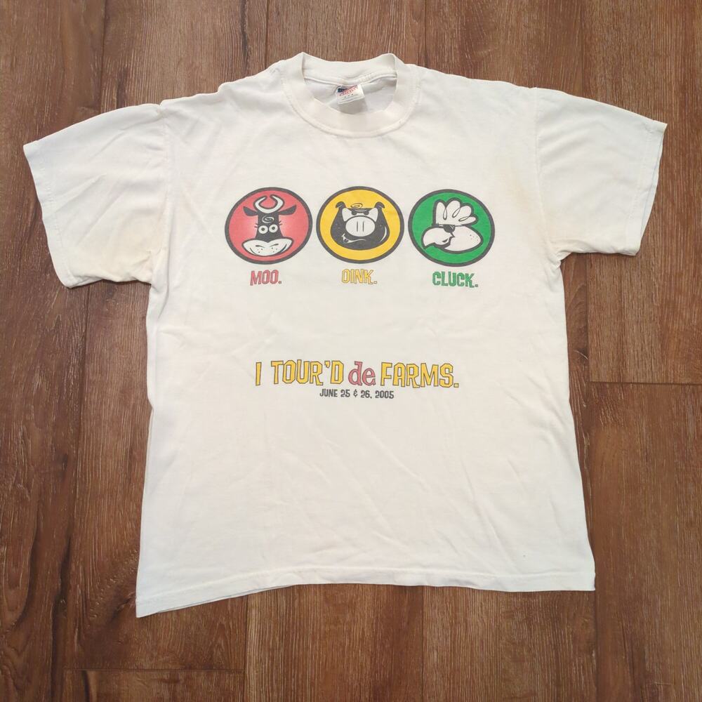 VTG Tour De France Adult Medium Shirt Farm Cow Pig American Gothic Grant Wood